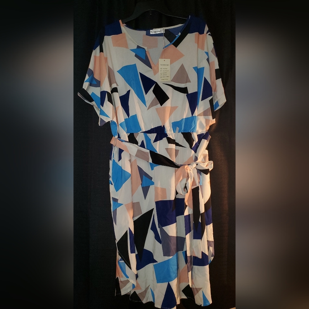 NWT Nemidor Midi Geometric Dress SZ 22 batwing sleeve SUPER CUTE!!